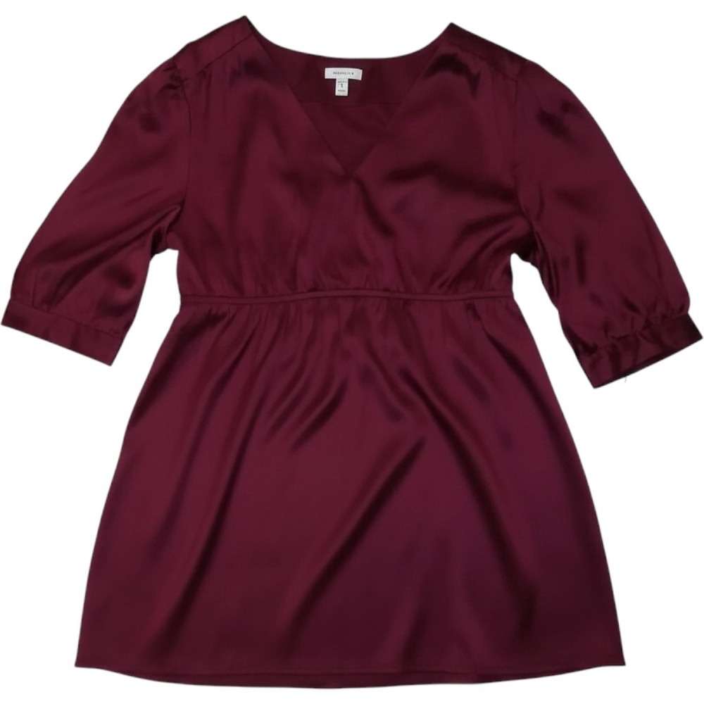SEMANTIKS Red Wine Silk V Neck Empire Waist Blouse Top Womens Petite Small PS